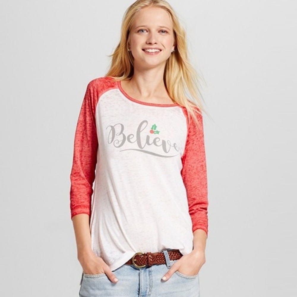 🌼 Zoe+Liv Believe Graphic Baseball Tee, XS NWT